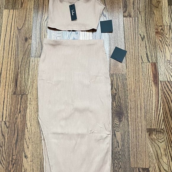 Tan Ribbed Bodycon Two-Piece Dress - Picture 2 of 3